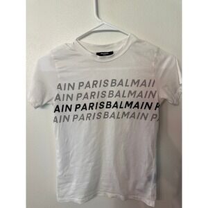 Balmain‎ Paris Logo Graphic T Shirt White Short Sleeve Cotton KIDS
